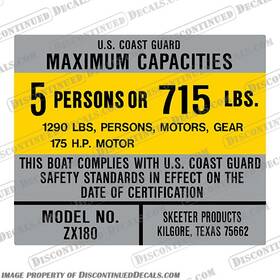 S-zx180-5 Discontinueddecals Fits Skeeter Zx180 Boat Capacity Decal - 5 Person