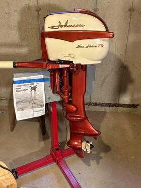 Ad-12 Johnson 1958 7 1/2 Hp Seahorse Outboard Motor Model # Fuel Tank And Stand