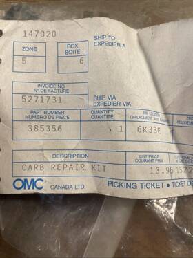 385356 Omc Carb Repair Kit Oem Nos