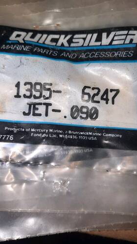 1395-6247 Quicksilver Mercury One New Marine Force Carburetor Jet .090 Main Fuel