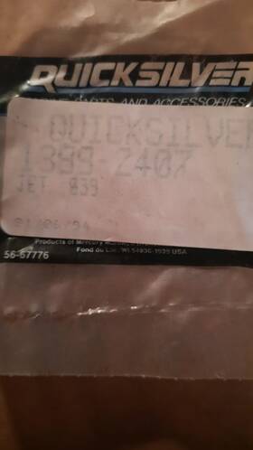 1399-2407 Quicksilver Mercury One New Carburetor Jet .039