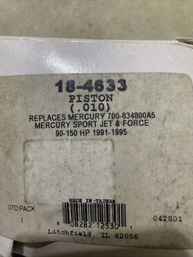 700-834800a5 Sierra 18-4633 Piston Kit .010 Over For Mercury 90-150 Hp Sport Jet / Force
