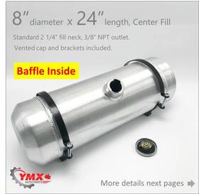 M222b Ymx 5 Gallons 8 Inch X 24 Aluminum Fuel Gas Tank Baffle Center Fill 3/8 Npt Outlet