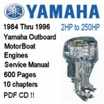 Yamaha Outboard Motor Boat 1984 Thru 1996 2HP 250HP Service Manual Pdf Cd !!. Fixed Price $12.97.
